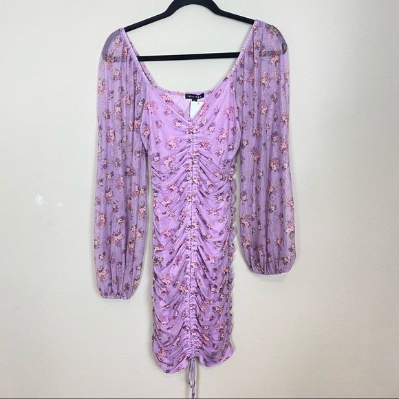 🆕VICI WILLIAM B Lavender Floral Ruched Long Sleeve - Picture 3 of 13